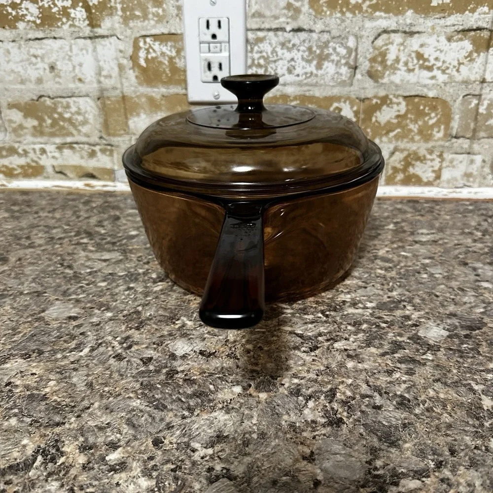 Vintage VISION by Corning 2.5L Sauce Pan With PYREX Lid V2.5C Amber USA